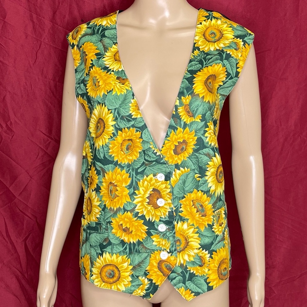 Vintage 80’s Reversible Striped/Sunflower Handmade Vest XL/XXL